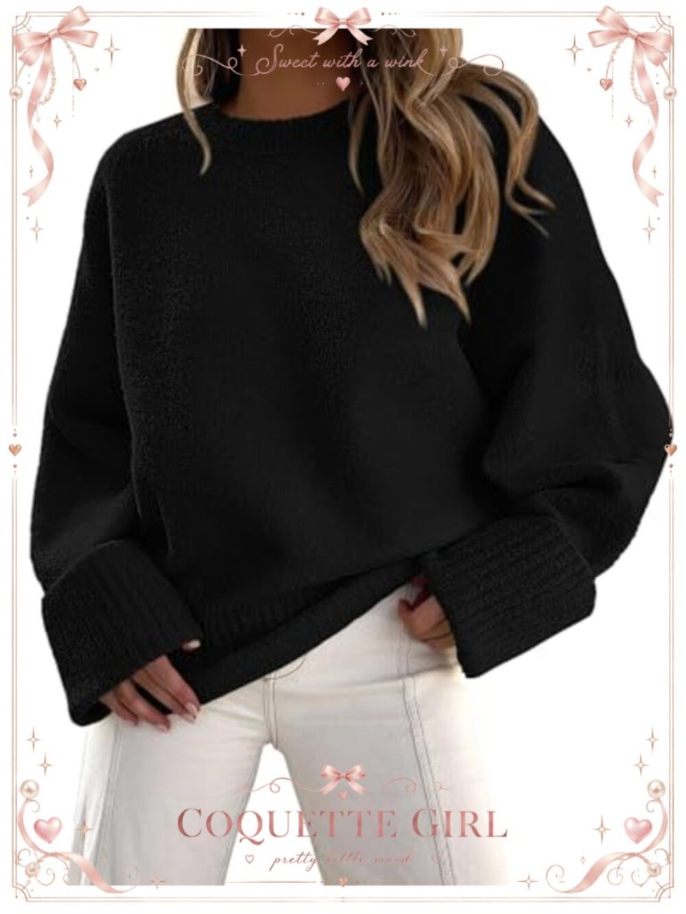 Oversized Fuzzy Crewneck Pullover Sweater Soft Warm Long Sleeve